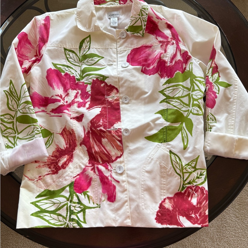 Chico’s Floral Button-Up Lightweight Jacket